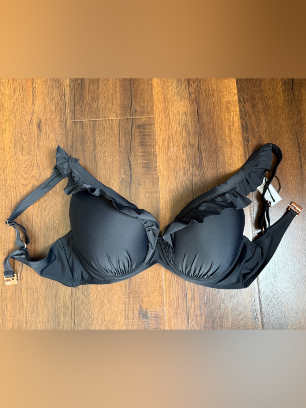 Black Ruffled Bikini Top size 38F